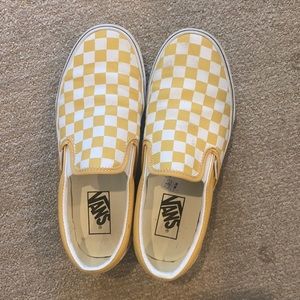 Vans yellow checkered slip ons